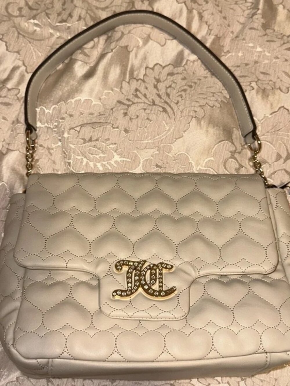 NWT Juicy Couture Bling Heart Embodied Cream/Beige Handbag‎ - Picture 7 of 7